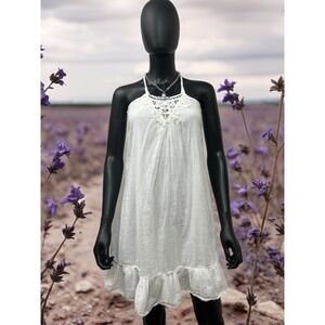 Lai White Ruffle Hem Halter Mini Dress Size Small 100% Cotton‎ India